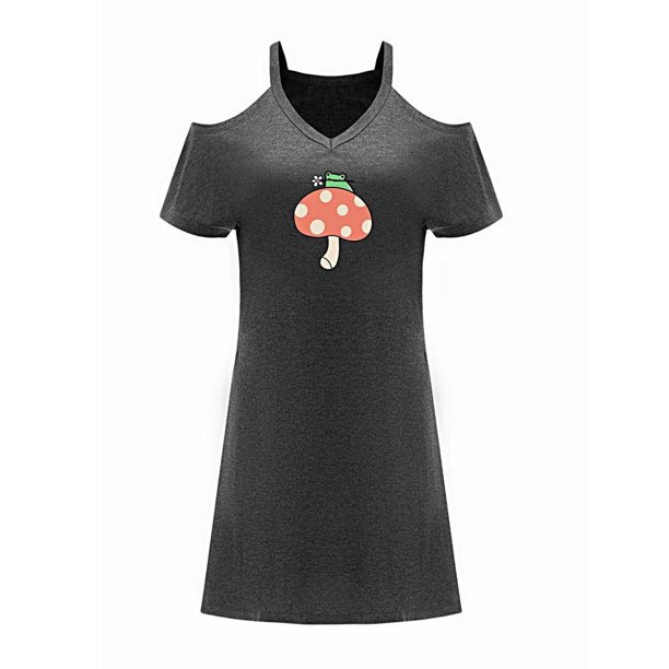 Vestido de mujer con hombros descubiertos, minivestido de verano de manga corta para adolescentes para desplazamientos M