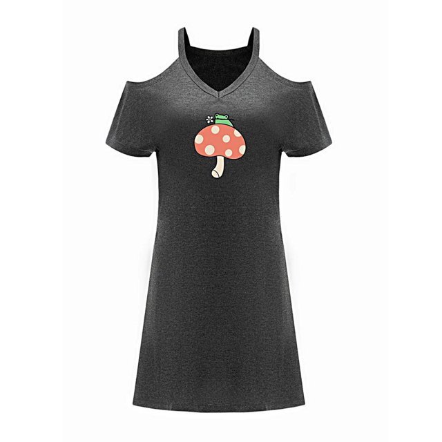 Vestido de mujer con hombros descubiertos, minivestido de verano de manga corta para adolescentes para desplazamientos M