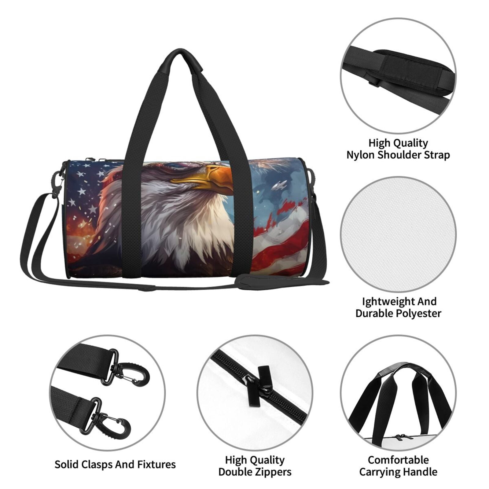 Vsdgher Bald Eagle Pilot 45L Foldable Duffel Bag, Sports Gym Bag,Overnight Bag, Portable Weekender Bag for Airplanes