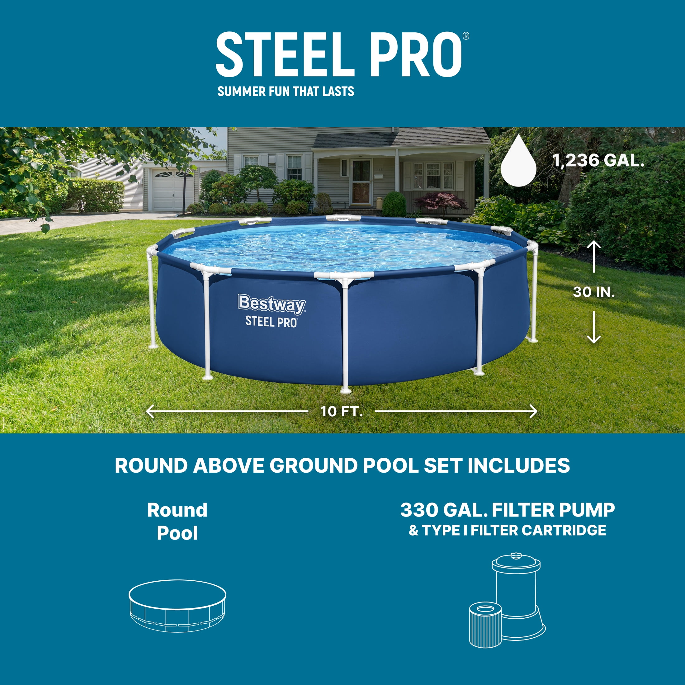Bestway Steel Pro 10' x 30" Above Ground Swimming Pool Set with Filter Pump