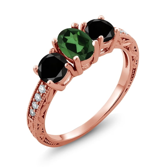 Gem Stone King 2.02 Ct Emerald Envy Mystic Topaz Black Diamond 18K Rose Gold Plated Silver Moissanite Ring (Size 9)