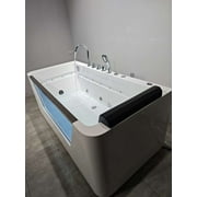 67 Luxury Whirlpool Bathtub with Panoramic Glass Window | 7 Hydro-Massage Jets, Waterfall Faucet & LED Chromatherapy | 1HP 750W Motor, Acrylic Spa Jetted Tub (110V) –Middle Drain