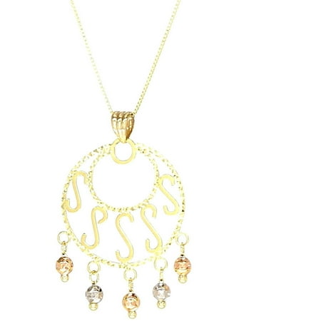 American Designs Jewelry 14kt Yellow, Rose and White Gold Tri-Color Diamond-Cut Dangle Open Hoop Circle Pendant Necklace, Adjustable 16-18' Chain