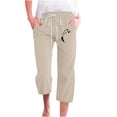 thumbnail image 1 of Mode Femmes Taille Haute Tube Droit Imprimé Plume Coton et Lin Capris Décontractés, 1 of 4