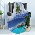 thumbnail image 4 of Tropical Soft Flannel Fleece Blanket, Water Bungalows of Tropical Resort Bora Bora Island Pacific Ocean Panorama, Cozy Plush for Indoor and Outdoor Use, 50" x 60", White Green Blue, by Ambesonne, 4 of 5