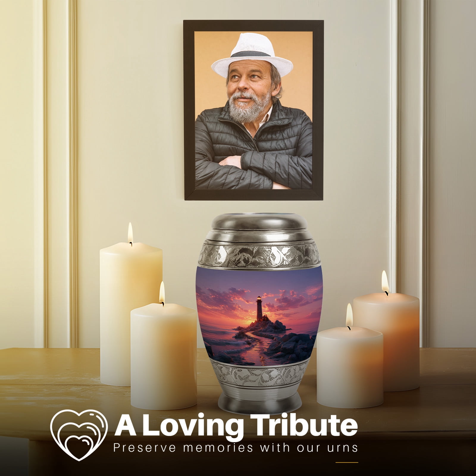 Yatskia Guiding Lighthouse Decorative Large Funeral Urns for Human Ashes Adult Male and Female, Little Keepsake Urn for Ashes Adult Dad, (Monar 10 Inch and 3 Inch)