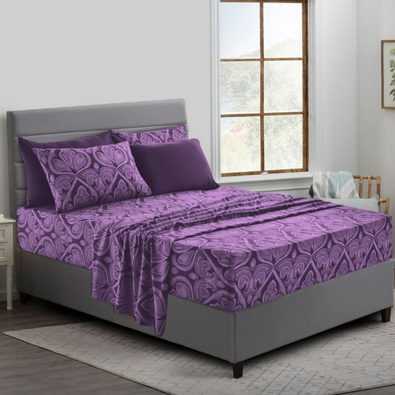 Lux Decor Collection California King Size Bed Sheets Set - 1800 Series Deep Pockets Microfiber 6 Piece Bedding Sheet & Pillowcases Set - Purple