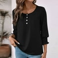 thumbnail image 6 of Blouses for Women Dressy Casual Ladies' Solid-Colored Button-Down T-Shirt with 3/4 Length Sleeves Round Neck /Shirt Basic Business Tees Blouses Black S-2XL, 6 of 8