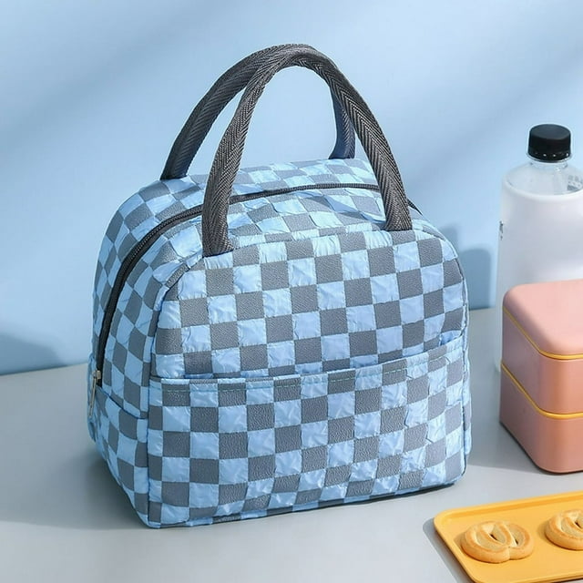 Reusable Insulated Lunch Tote Bag Lattice Lunch Box Container Waterproof Lunch Cooler Bag