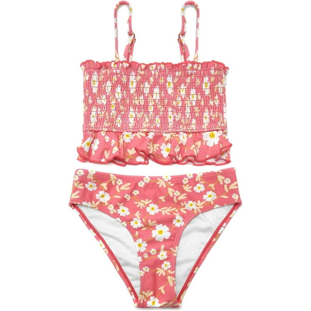 Bañador con Volantes para niñas Bikini Bandeau Fruncido Bañadores de Dos Piezas Rosado 10 Años Rosado 10 Años Xishao ropa