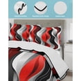 thumbnail image 4 of Red Black Grey Queen Size Down Alternative Comforter, Lightweight Comforter Quilt Bedding Set with Pillow Shams Geometric Moire Artwork Modern Abstract All Seasons Bed Comforter Duvet Insert 90"x96", 4 of 7
