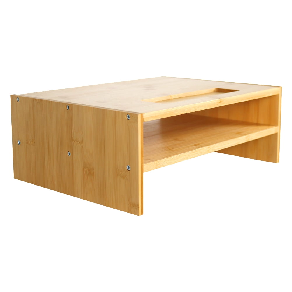 WKWKER 2-Tier Bamboo Monitor Riser Stand Desk Laptop Stand with Grooved Storage Document Organizer for Workstation Home Office Computer Laptop Printer Stand (Natural Color)