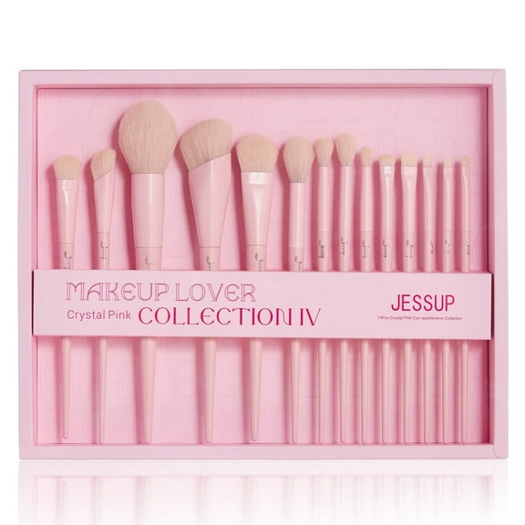 Jessup Pink 14-Piece Premium Vegan Makeup Brush Set with Gift Box T495-G