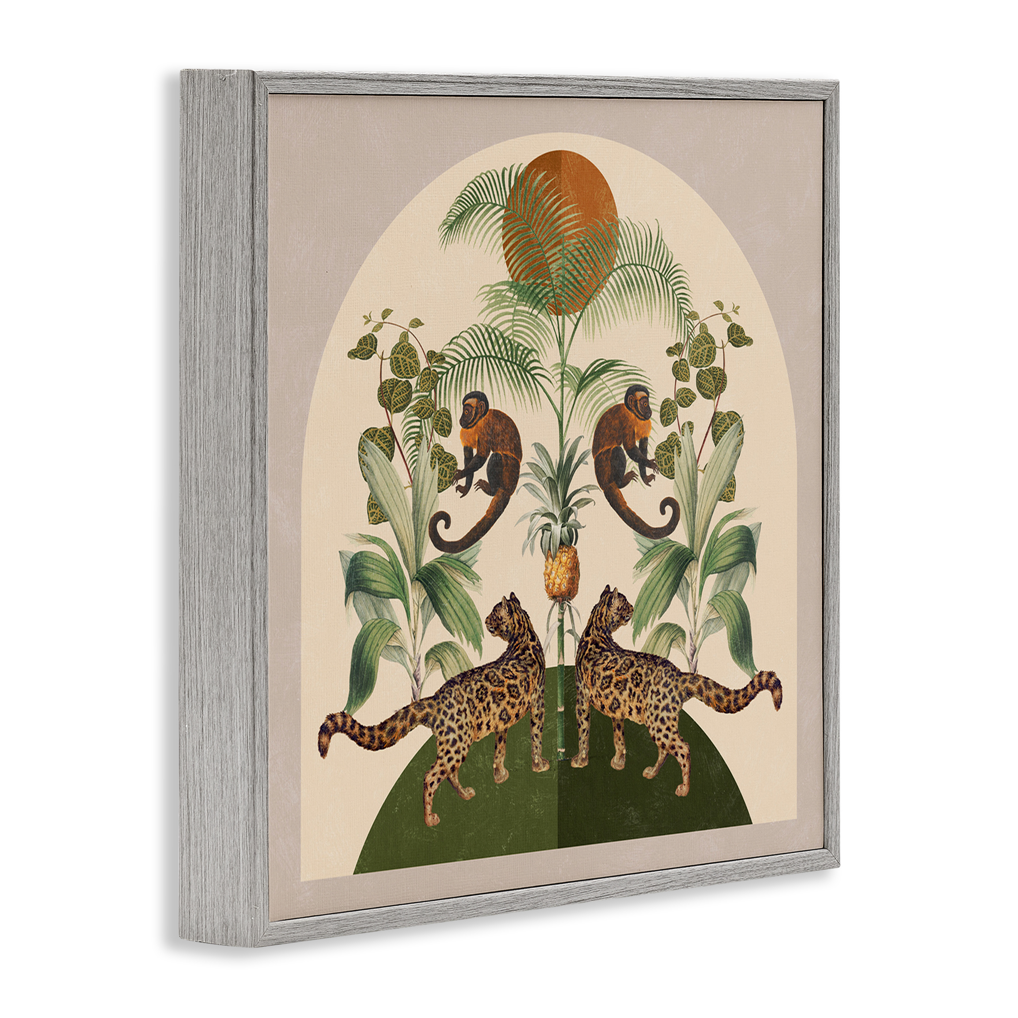 Stupell Industries Boho Jungle Animals Landscape Painting Gray Framed Art Print Wall Art, 24 x 24