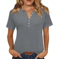 thumbnail image 2 of Womens V Neck Basic Tops Tunic T Shirts Summer Short Sleeve Casual Tees Shirts Gray M, 2 of 6
