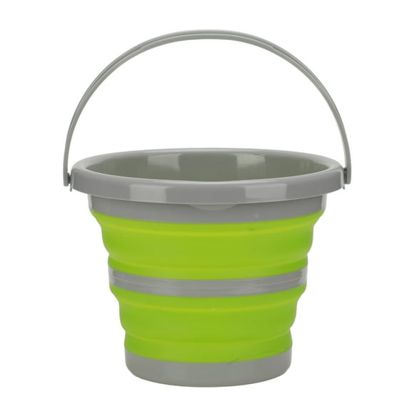 Folding Collapsible Bucket, Skid Resistance Grooves Silicone Plastic Material Portable Handle Collapsible Bucket  For Camping Green Small