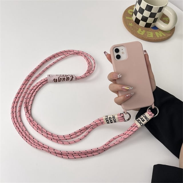 Funda de silicona a prueba de golpes para iPhone, funda con correa de cordón de doble collar para iPhone 14 11 12 13 Pro Max Mini XS XR X 7 8 6 Plus SE Fivean unisex