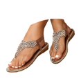 thumbnail image 1 of IUJSOY Flip Flops for Women Bohemian Rhinestone Gladiator Sandals Elastic Ankle Strap Flats Shoes, 1 of 9