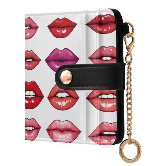 ALAZA Mouth Pattern RFID Blocking Bifold Wallet Women Compact Card Holder with ID Window Zipper Coin Pocket