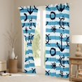 thumbnail image 3 of Nautical Anchor Curtains, Navy Blue And White Stripes Blackout Curtains for Living Room, Geometric Striped Darkening Curtains, Coastal Window Curtains Drapes Compass Rudder Window Treatments 52"X63", 3 of 5