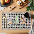 thumbnail image 2 of Easter Placemats Set of 4, Vintage Gnomes Bunny Eggs Black Buffalo Plaid Placemats for Dining Table, Place Mats for Kitchen Tabletop, Waterproof Wipeable Dining Table Mats Set, 2 of 9