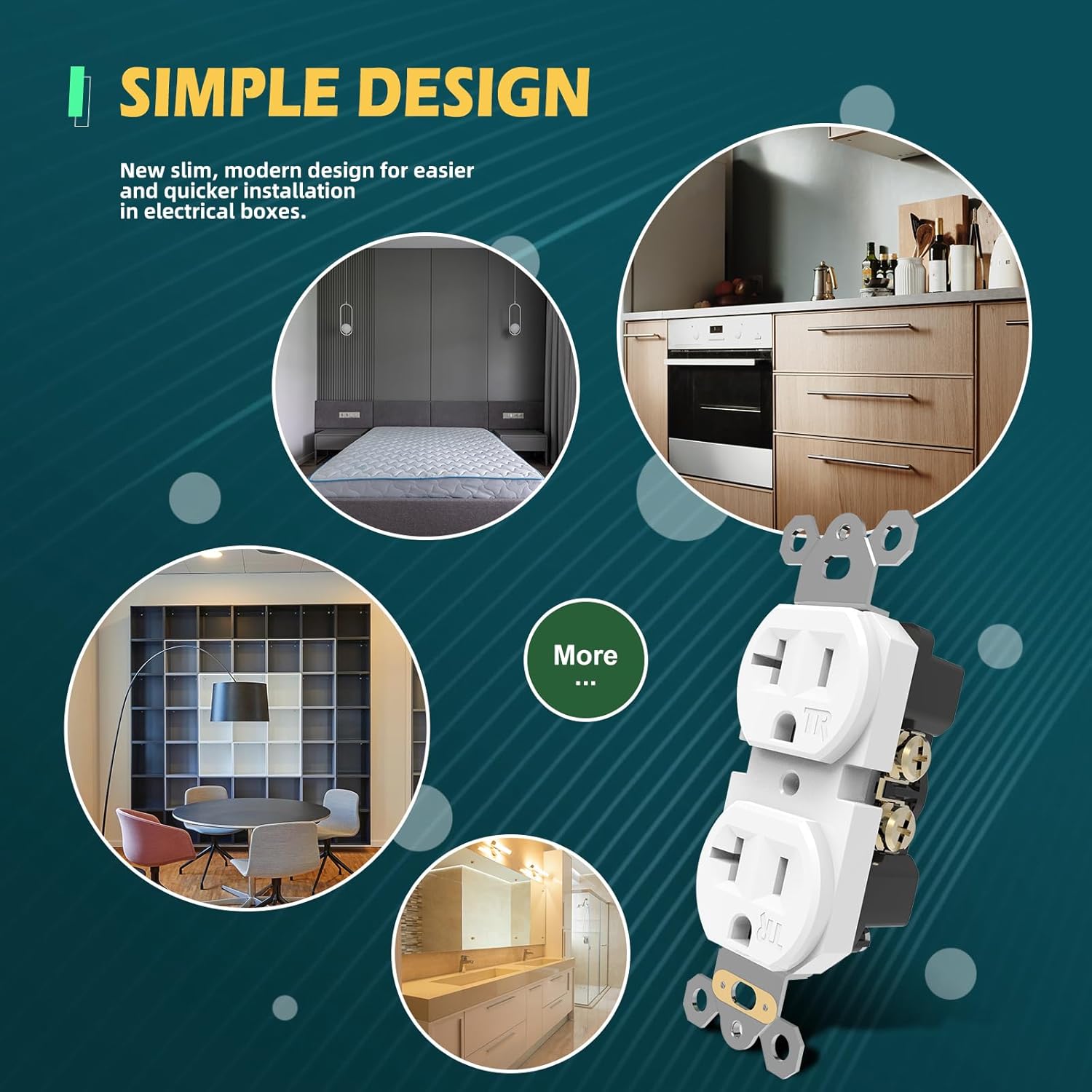 Duplex Wall Receptacle Outlets, 20A Tamper-Resistant Electrical Receptacle, 2 Pole 3 Wire, Self-Grounding, Residential Grade Wall Power Socket, White, UL Listed, 10 Pack