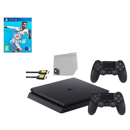 Sony 2215B PlayStation 4 Slim 1TB Gaming Console Black 2 Controller Included with FIFA-19 Game BOLT AXTION Bundle Lke New