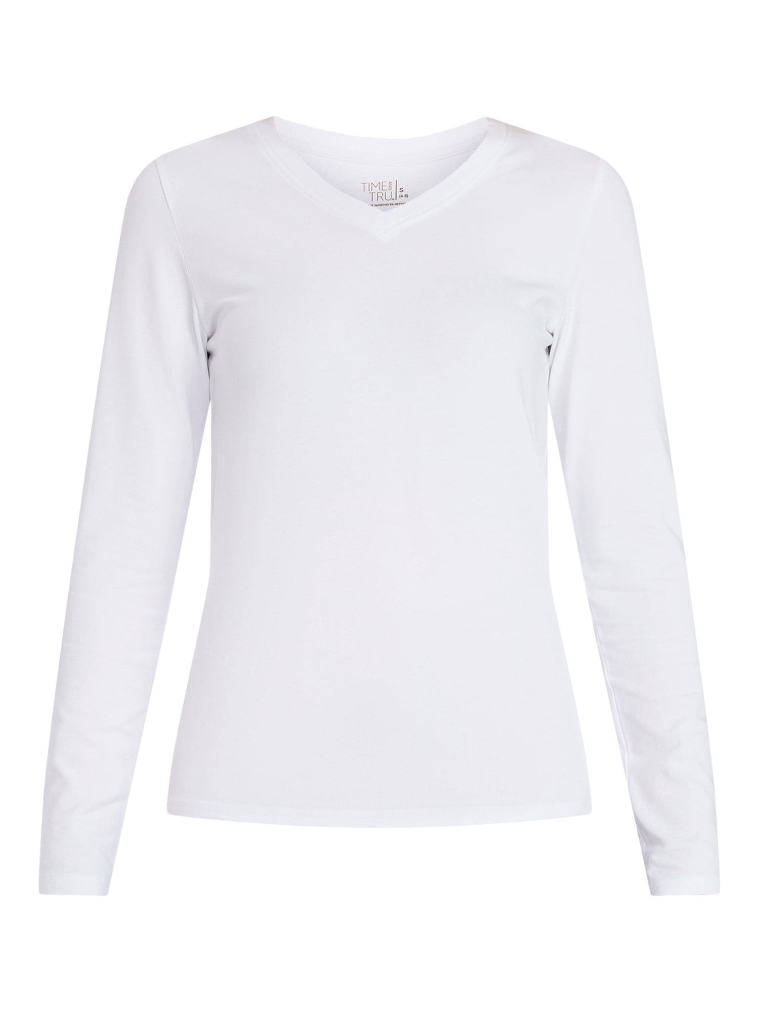 Time and Tru Women's Slim V-Neck Tee with Long Sleeves, Sizes XS-XXXL