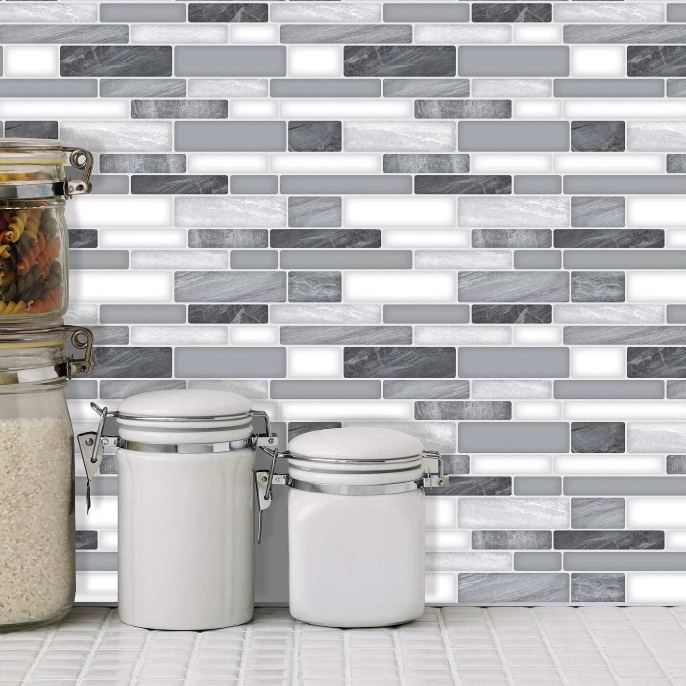 LongKing Peel and Stick Backsplash Tile Gray Marble Tile 12 in. x 12 in. (10-Pack)