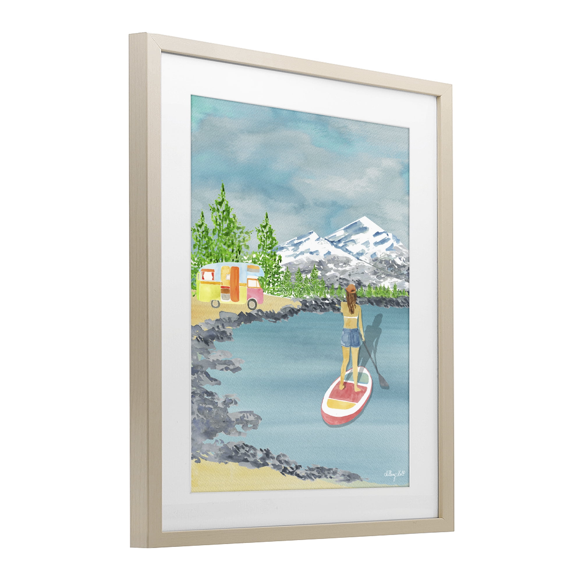 Stupell Industries Lake Tahoe Paddle Boarding Birch Framed Print Under Glass, design by Hillary Holt