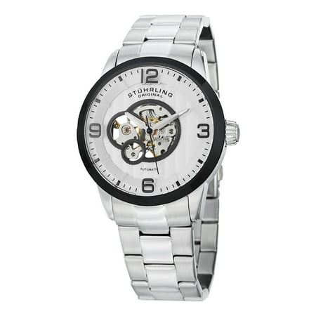 Stuhrling Original Men's Delphi Automatic Leather Strap Watch - silver