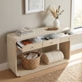 thumbnail image 3 of Harper & Bright Designs Farmhouse Rectangular Console Table with Storage, Narrow Entryway Table with 3 Drawers and Shelf, Wood Curved Sofa Table for Living Room, Hallway, Natural, 3 of 14