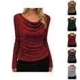thumbnail image 1 of Womens Sparkle Top 2026 Spring Trendy Long Sleeve Cowl Neck Stretch T Shirts Going out Tops Rave Outfits, 1 of 8