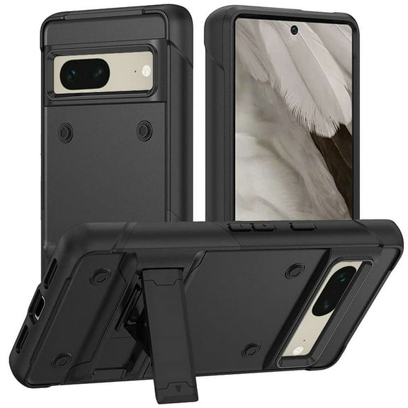 BEMZ Impact Resistant Protective Armor Kickstand Rugged Cover (with LED Flashlight) Case for Google Pixel 7a - Black