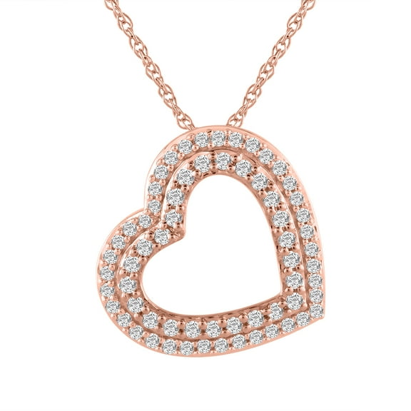 1/3 Carat Diamond Double Heart Pendant Necklace in 14K Rose Gold (Included Silver Chain)