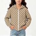 thumbnail image 6 of Maqroz Girls Polka Dots Jackets Cute Print Hoodie Jacket Long Sleeve Zip Up Casual Fall Winter Trendy Outerwear with Pockets Khaki,11-12 Years, 6 of 7