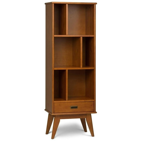 Allora 1 Drawer 64" Modern Solid Wood Bookcase in Teak Brown