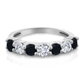thumbnail image 3 of Gem Stone King 925 Sterling Silver Black Onyx and White Moissanite Band Ring for Women (1.00 Cttw, Gemstone Birthstone, Available in Size 5, 6, 7, 8, 9), 3 of 5