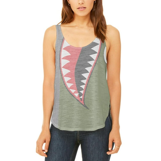 Halloween WWII Flying Tiger Fighter Shark Nose Art Juniors Flowy Side Slit Tank Top