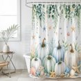 thumbnail image 4 of Coastal Fall Pumpkins Bathroom Shower Curtains with 12 Hooks Waterproof Shower Curtain for Stalls and Bathtubs Ocean Nautical Green Eucalyptus Leaves Decorative Bathroom Curtain 54x78 Inches, 4 of 9