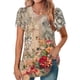 thumbnail image 2 of Mujeres de Manga Corta Tops Cuello Redondo Plisado Túnica, Tapa Casual Doblado Doblado Impreso Moda, 2 of 6