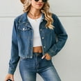 thumbnail image 6 of Wiyuqeen Womens Cropped Jean Jacket Elegant Button Down Denim Jackets Fitted Lapel Long Sleeve Jean Coat Petite Ladies Denim Outfit, 6 of 8