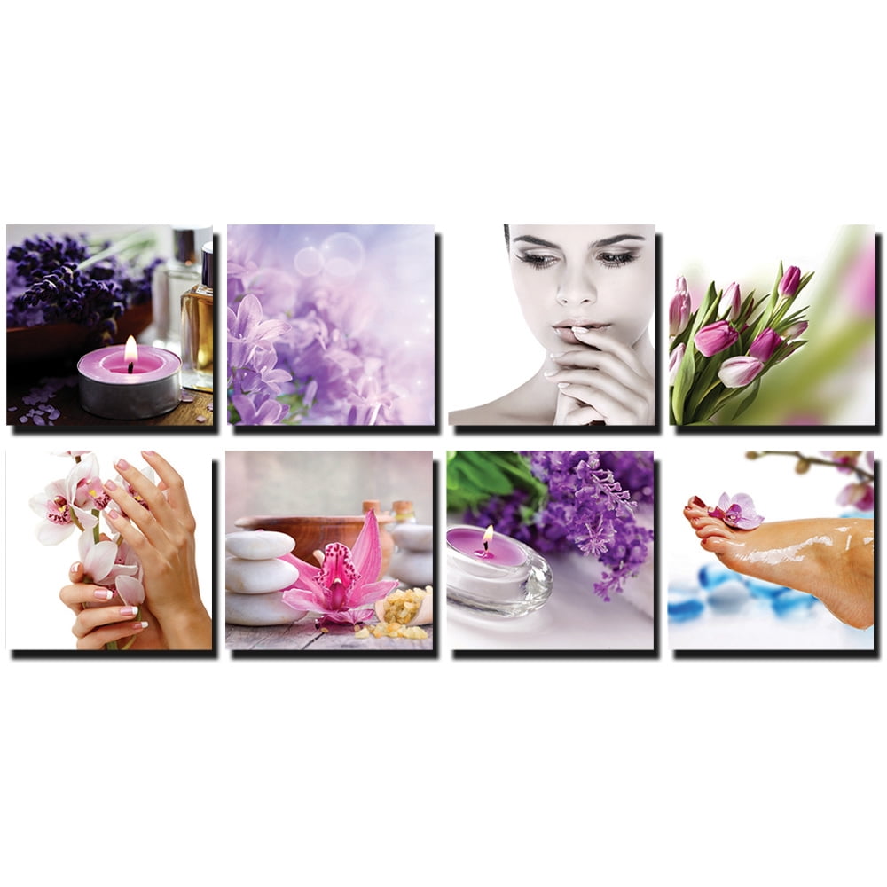 NATURAL 8 Pc Beauty Salon Spa Massage Decal Decoration 24 x 24 Canvas Mural 