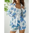 thumbnail image 2 of VISgogo Traje de pantalón de dos piezas para mujer, blusa de manga larga con estampado de flores / irregulares y pantalones cortos de pierna recta VISgogo  moda, 2 of 9