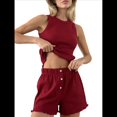 thumbnail image 1 of Conjunto de Dos Piezas de Verano para Mujer: Top Corto Sin Mangas y Pantalones Cortos Casuales, Rojo, Talla M, 1 of 10