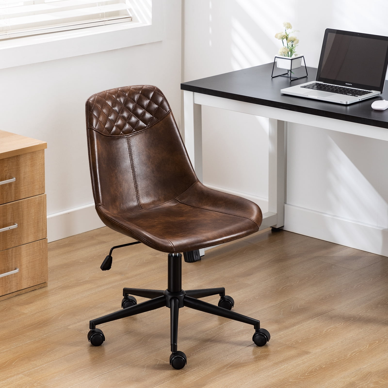 Duhome Office Desk Chair Faux Leather Swivel Desk Chair for Computer Adjustable Task Chair, Dark Brown