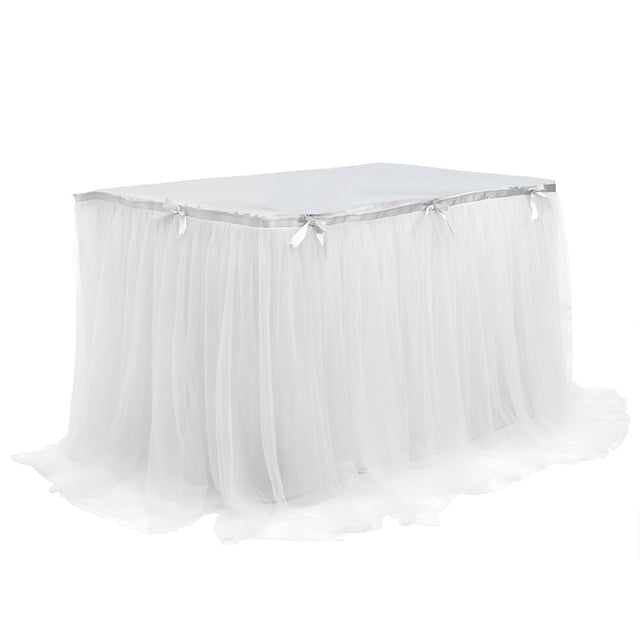 BINGLI Tulle Table Skirt Baby Shower Tablecloth for Rectangle Tables or Round Tables Ruffle Tutu Table Skirts Desk Skirt for Princess Girls Birthday Party Cake Dessert Decorations
