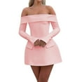 thumbnail image 3 of Women Mini Dress Off Shoulder Long Sleeve A Line Dress Short Formal Dresses Party Clubwear Pink M, 3 of 8
