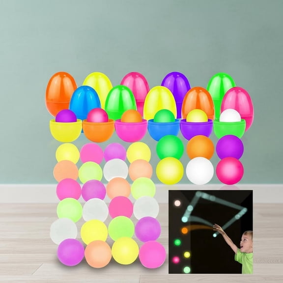 Prefilled Easter Eggs with Bouncy Balls, Easter Basket Essential Filled Glow in The Dark High Bouncing Balls for Easter Eggs Hunt Fillers Game Prize Party Favors