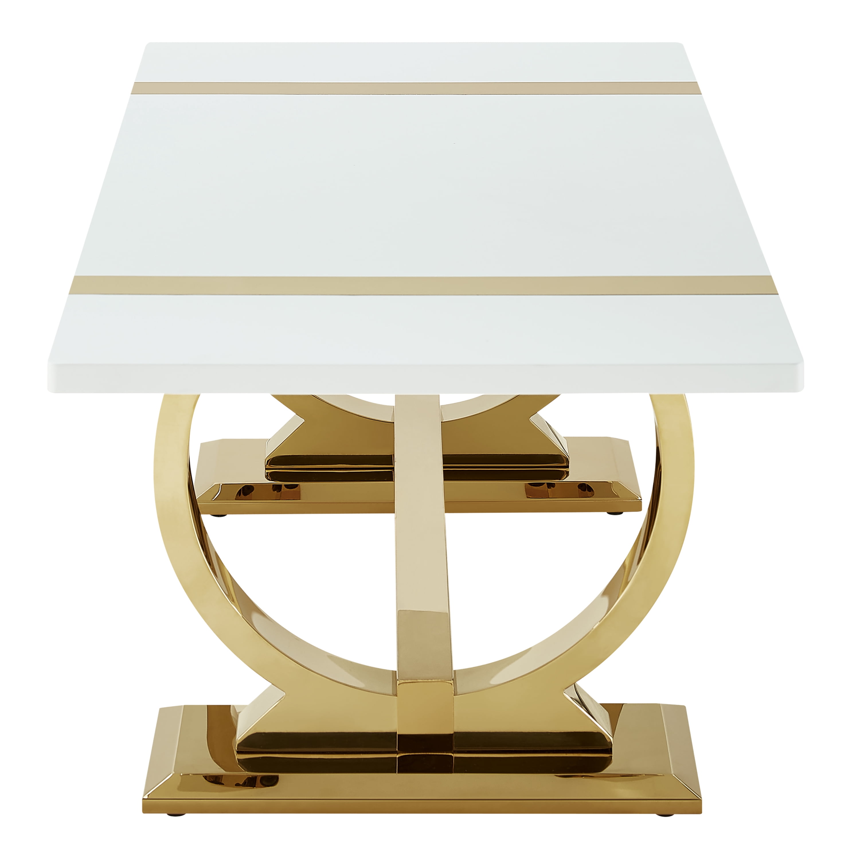 Furniture of America Gaius Glam Rectangle Coffee Table with O-Shaped Stainless Steel Trestle Base, Black and Gold